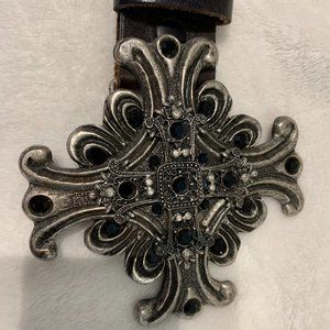 Black Leather Belt w/ Silver Embellished Cross